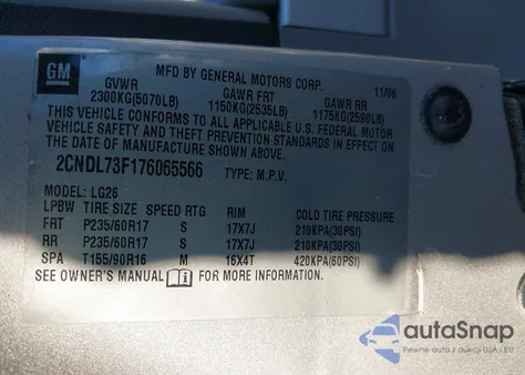 2007 Chevrolet Equinox Lt from USA, damaged, VIN 2CNDL73F176065566